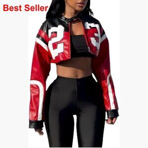 Faux Leather Cropped Motorcycle Jacket Bomber Streetwear